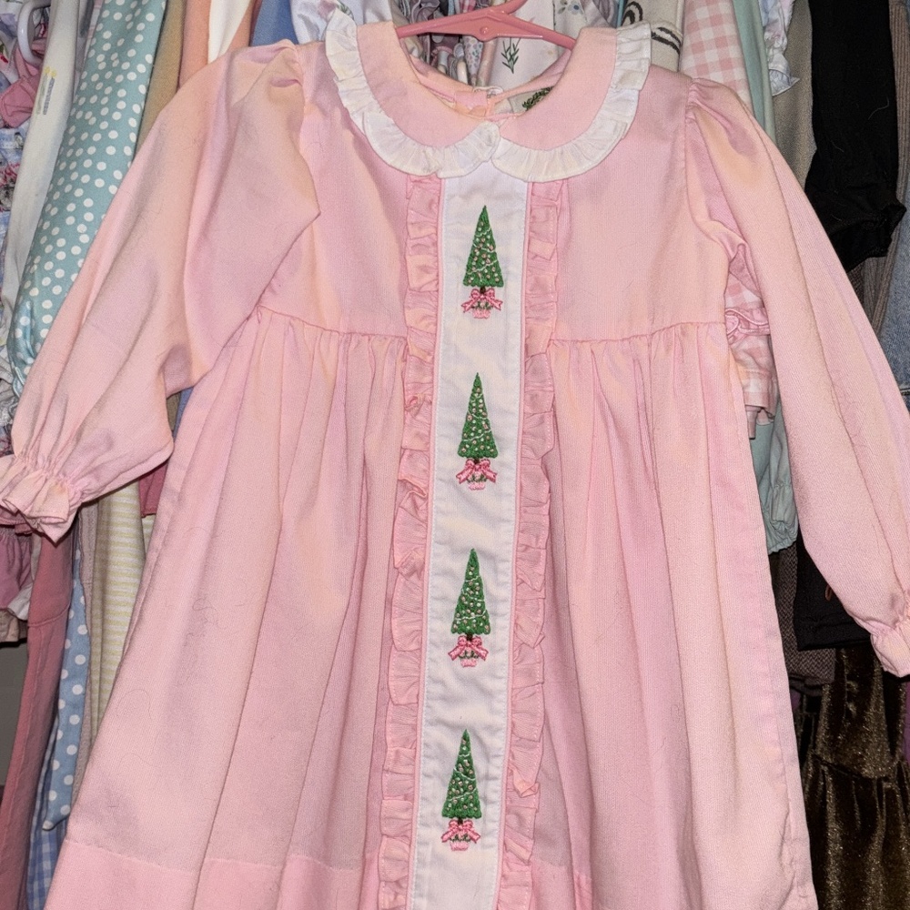 Christmas Tree Smocked corduroy dress